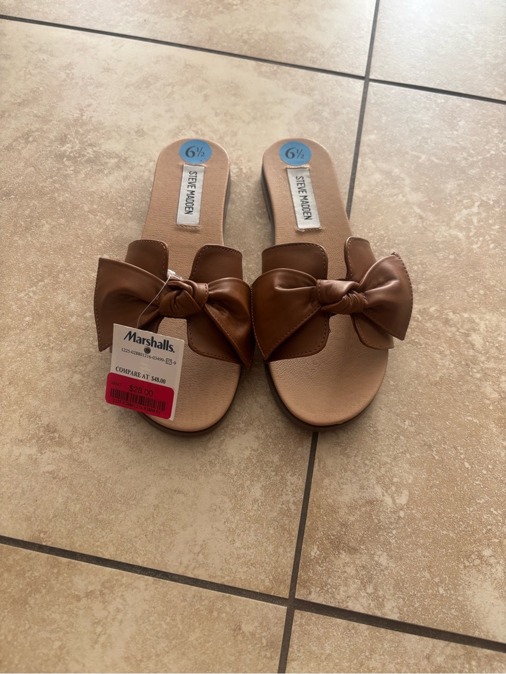 Steve Madden Tan Bow Slide Sandals